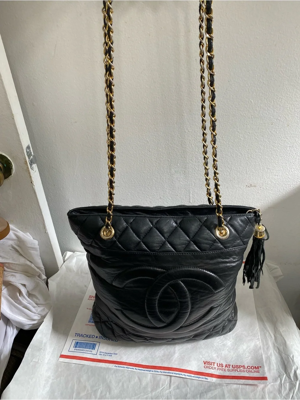 Chanel Vintage CC Quited Lambskin Leather Tote shoulder bag